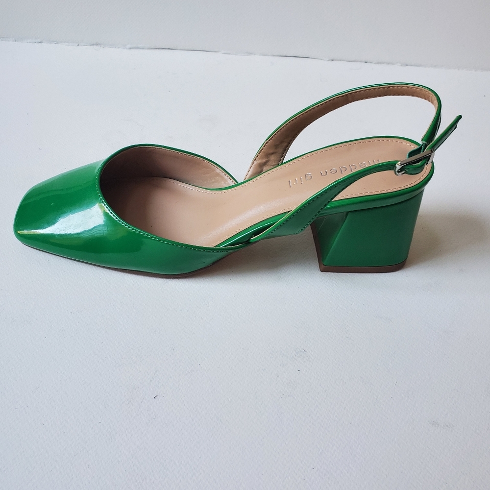 MADDEN GIRL NOVVAA SLINGBACK GREEN PATENT BLOCK HEEL SHOE - Picture 6 of 11